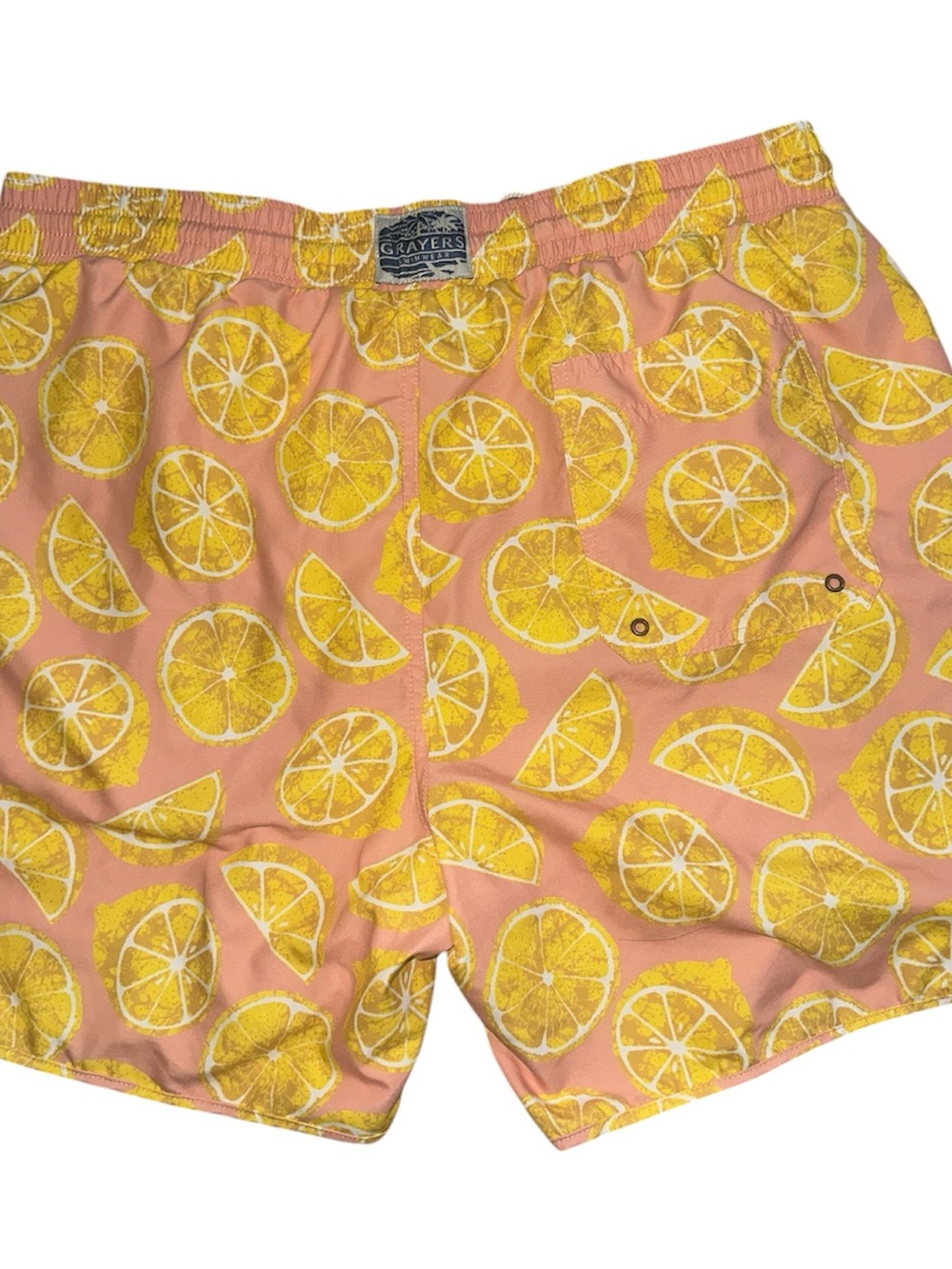 Grayers Pink and Yellow Lemon Print Swim Trunks